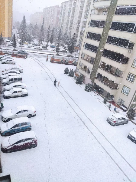 Queda Neve Paisagem Cidade — Fotografia de Stock