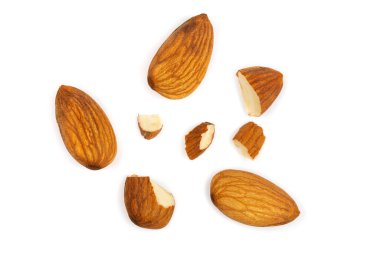 Üst görünüm Almond beyaz arkaplanda izole edildi