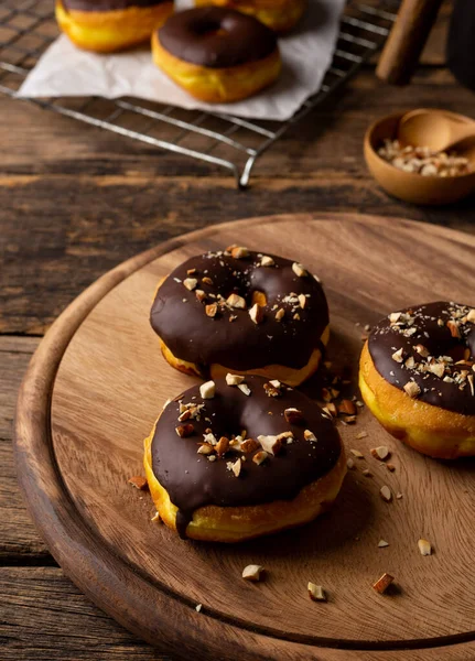 Donuts Fundo Mesa Madeira — Fotografia de Stock