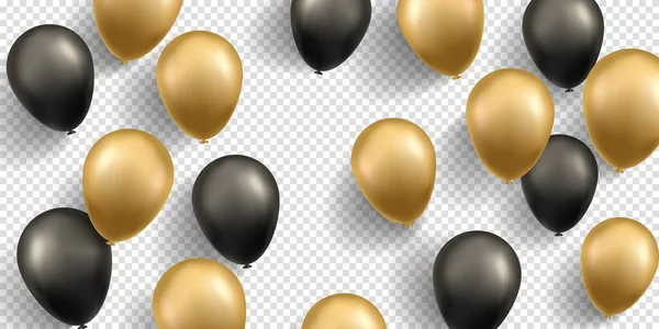 Balões Dourados Pretos Isolados Sobre Fundo Transparente — Vetor de Stock