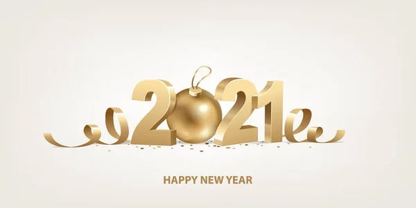 Καλή Χρονιά 2021 Χρυσοί Αριθμοί Κορδέλες Χριστουγεννιάτικη Μπάλα Και Κομφετί — Διανυσματικό Αρχείο