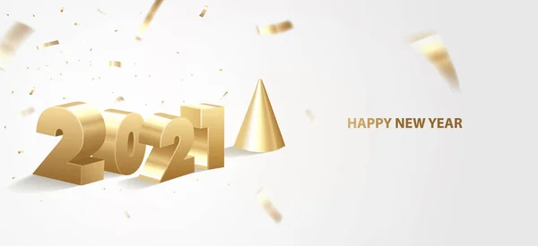 Šťastný Nový Rok2021 Zlatá Lesklá Čísla Konfety Bílém Pozadí — Stockový vektor