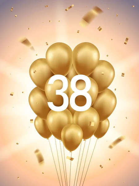 38周年庆祝的背景 金色气球和有太阳光背景的意大利面 — 图库矢量图片