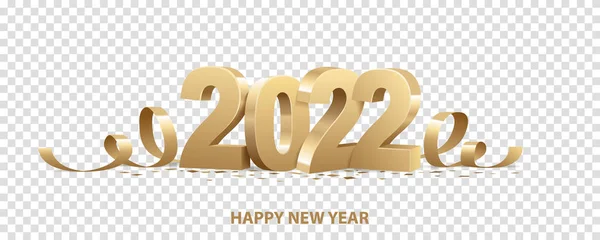 Καλή Χρονιά 2022 Χρυσοί Αριθμοί Κορδέλες Και Κομφετί Απομονωμένοι Διαφανές — Διανυσματικό Αρχείο