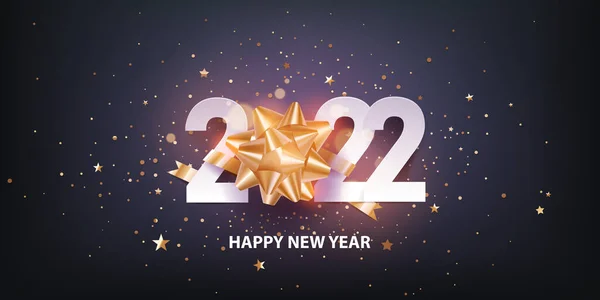 Feliz Año Nuevo 2022 Lazo Regalo Autoadhesivo Dorado Con Números — Vector de stock