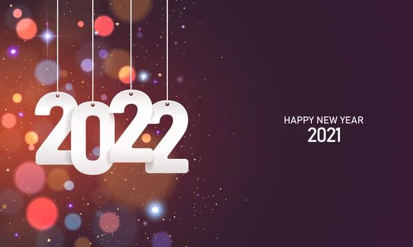 Šťastný Nový Rok2022 Závěsné Bílé Číslo Papíru Konfety Barevném Rozmazaném — Stockový vektor
