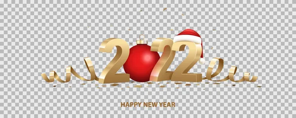 Новым 2022 Годом Золотые Номера Шапкой Санты Красным Рождественским Шаром — стоковый вектор
