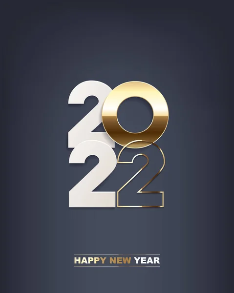 Gelukkig Nieuwjaar 2022 Witte Papieren Nummers Gouden Nummers Donkerblauwe Achtergrond — Stockvector