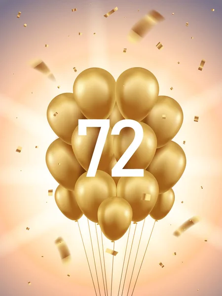 72E Anniversaire Fond Célébration Ballons Dorés Confettis Avec Rayons Soleil — Image vectorielle