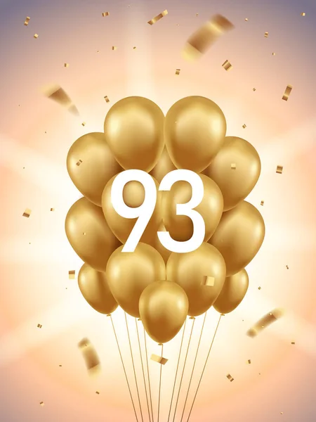 93E Anniversaire Fond Célébration Ballons Dorés Confettis Avec Rayons Soleil — Image vectorielle