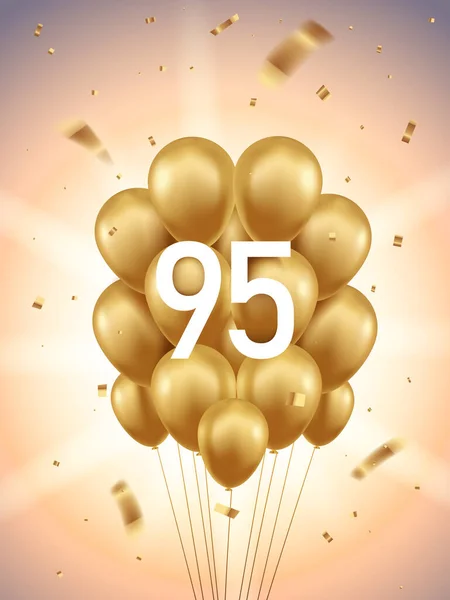 Φόντο Εορτασμού Επετείου 95Ου Έτους Χρυσά Μπαλόνια Και Κομφετί Ηλιαχτίδες — Διανυσματικό Αρχείο