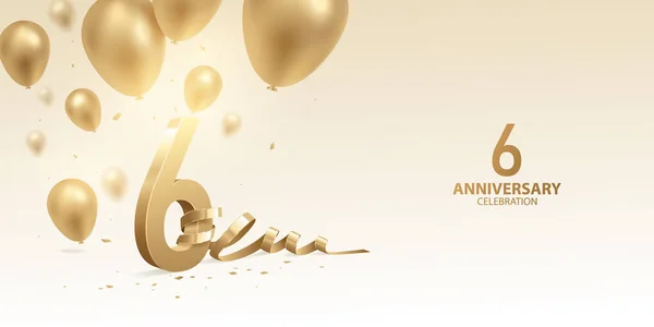 Verjaardag Viering Achtergrond Gouden Nummers Met Gebogen Lint Confetti Ballonnen — Stockvector