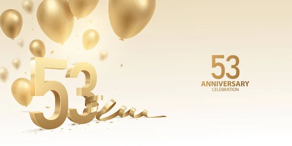 53Ste Verjaardag Viering Achtergrond Gouden Nummers Met Gebogen Lint Confetti — Stockvector