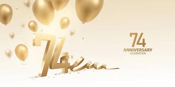 Jarig Jubileum Achtergrond Gouden Nummers Met Gebogen Lint Confetti Ballonnen — Stockvector