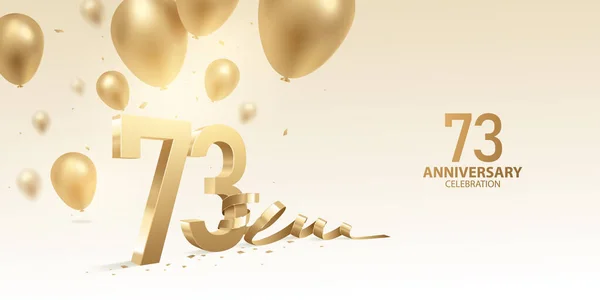 73周年記念の背景 曲げたリボン コンフェッティと風船と3D黄金の数字 — ストックベクタ