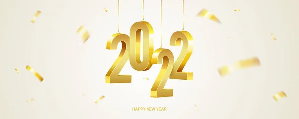 Frohes Neues Jahr 2022 Hängende Goldene Zahlen Mit Goldenem Konfetti — Stockvektor