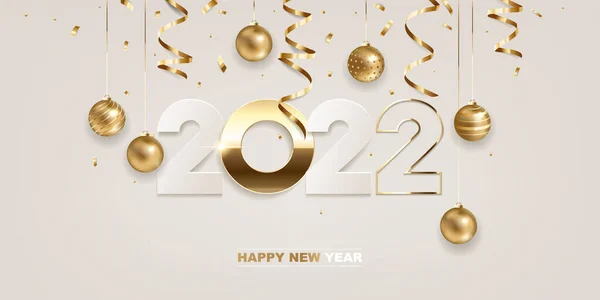 Καλή Χρονιά 2022 Λευκό Χαρτί Και Χρυσοί Αριθμοί Χριστουγεννιάτικη Διακόσμηση — Διανυσματικό Αρχείο