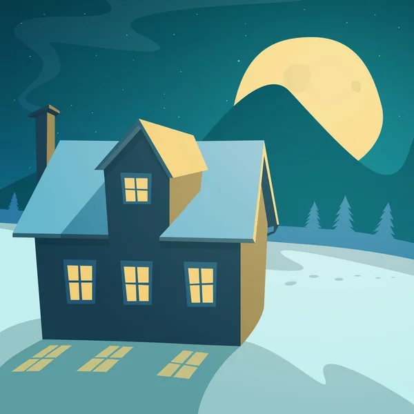 Paisaje de invierno con casa — Vector de stock