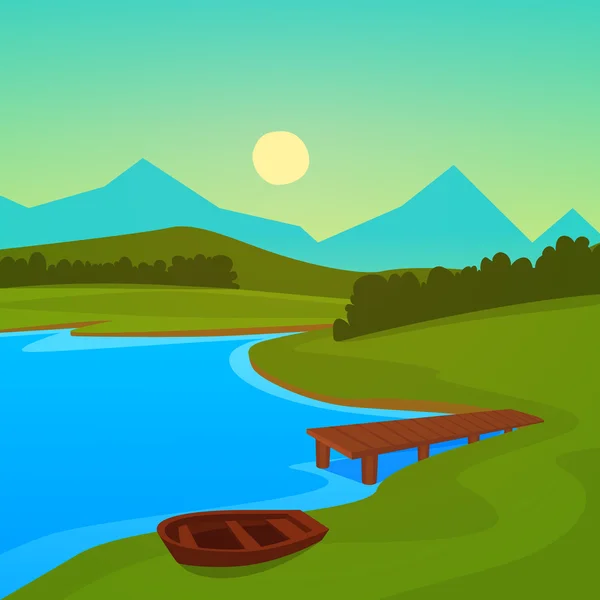 Muelle del lago — Vector de stock