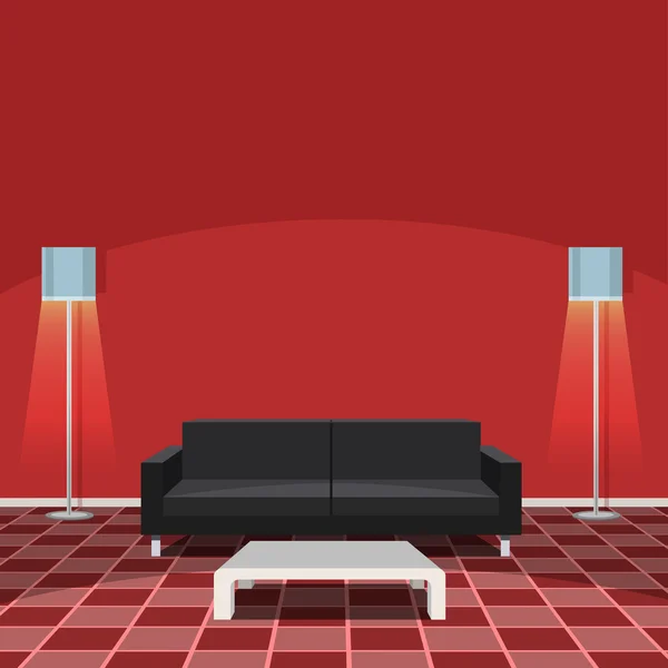 Σύγχρονη καθιστικό δωμάτιο - κόκκινο — Διανυσματικό Αρχείο