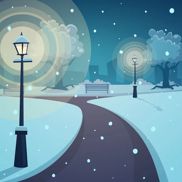 Winter night in the park — Stock Vector