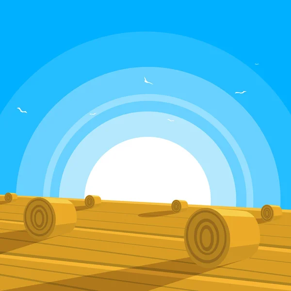 Field with bales of hay — Stock Vector