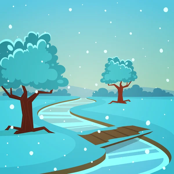 Dibujos animados invierno paisaje — Vector de stock