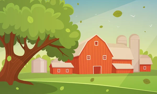 Çiftlik karikatür manzara — Stok Vektör