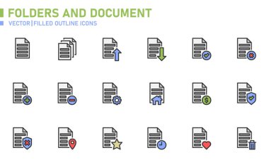 Folders and document icons for website, application, printing, document, poster design, etc.