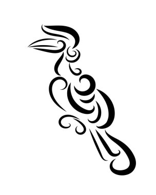 Line art vector logo of hornbill that is hanging on a branch.	