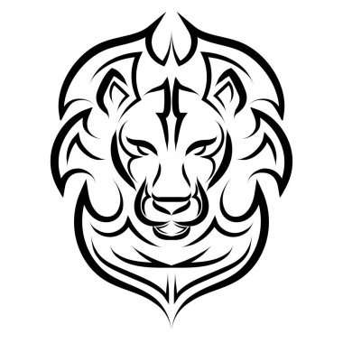 Aslanın kafasının ön tarafındaki siyah beyaz çizgi sanatı. Leo Zodyak 'ın işareti. Sembol, maskot, simge, avatar, dövme, tişört tasarımı, logo veya istediğiniz herhangi bir tasarım için iyi bir kullanım.