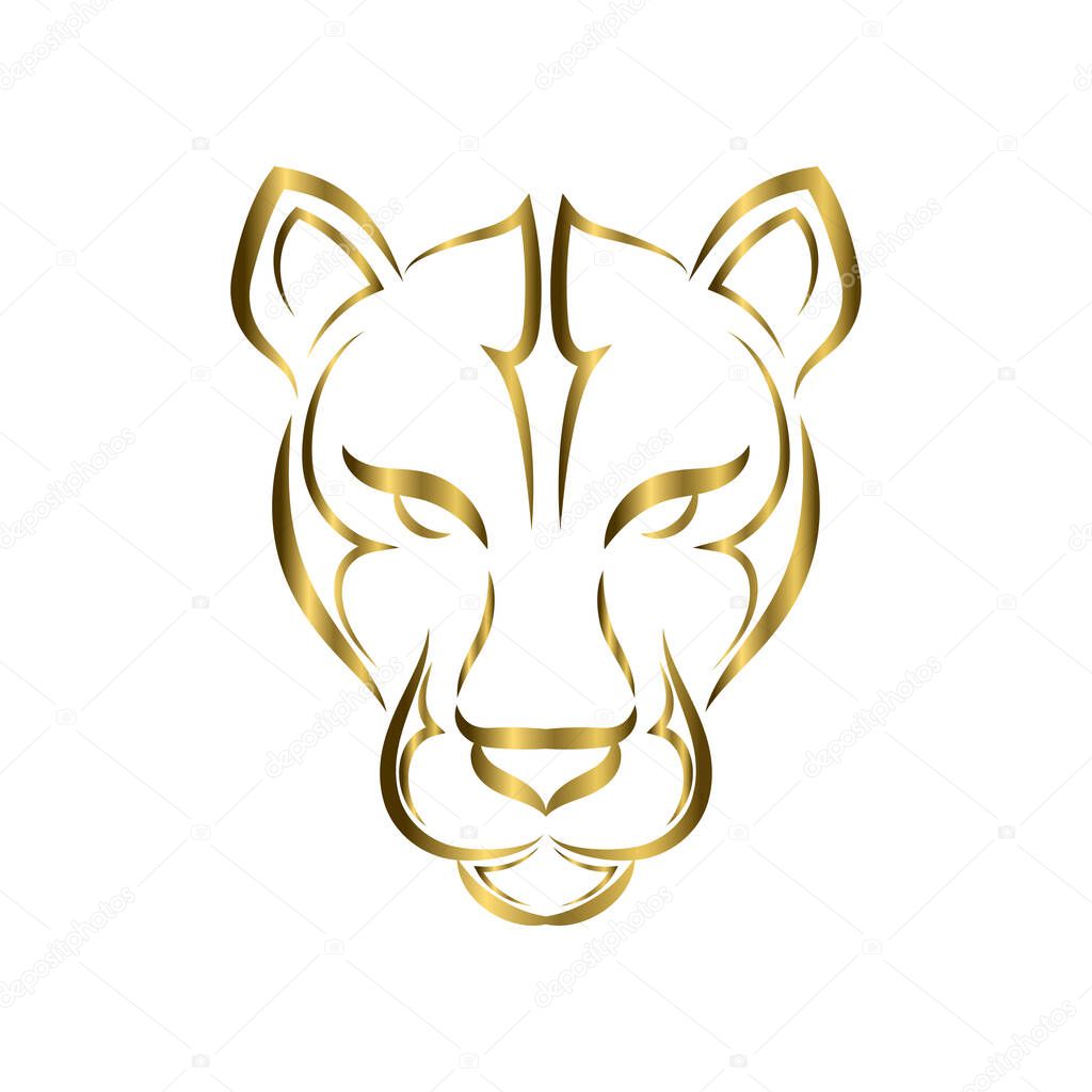 gold line art of cougar head. Good use for symbol, mascot, icon, avatar, tattoo, T Shirt design, logo or any design you want.