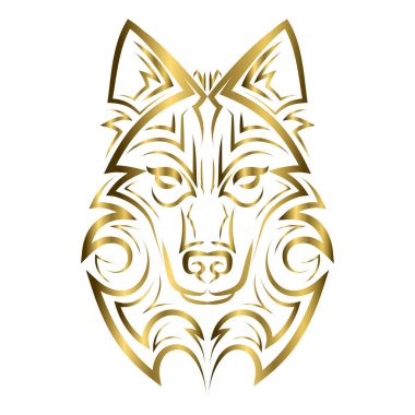 Altın çizgili kurt kafası sanatı. Sembol, maskot, simge, avatar, dövme, tişört tasarımı, logo veya istediğiniz herhangi bir tasarım için iyi bir kullanım.