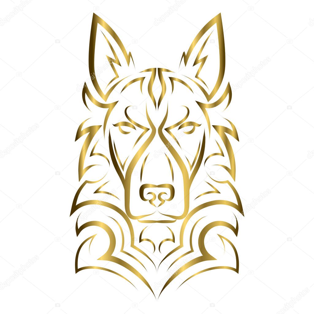 gold line art of german shepherd dog head. Good use for symbol, mascot, icon, avatar, tattoo, T Shirt design, logo or any design you want.