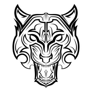 Siyah beyaz çizgili kaplan kafası sanatı. Sembol, maskot, simge, avatar, dövme, tişört tasarımı, logo veya istediğiniz herhangi bir tasarım için iyi bir kullanım.