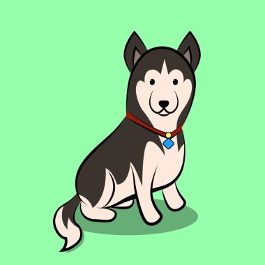 Sibirya köpeğinin şirin Çizgi Film Vektör İllüstrasyonu.
