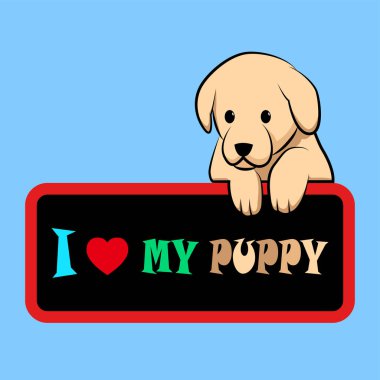 Şirin bir köpek yavrusunun vektör çizimi bir tahta tutmaktır..