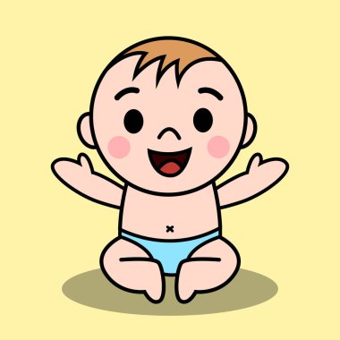 Bir bebeğin vektör çizimi. Oturuyor, gülümsüyor ve kollarını açıp taşınmak istiyor..