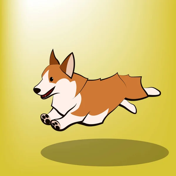 Desenhos Animados Bonito Vector Ilustração Cão Corgi Está Correndo — Vetor de Stock