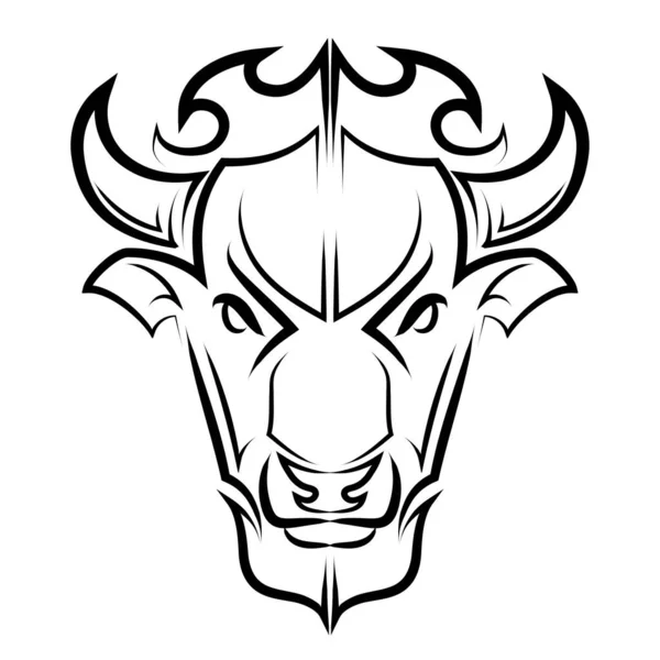 Line Vector Illustrazione Vista Frontale Del Bisonte Americano Buffalo — Vettoriale Stock