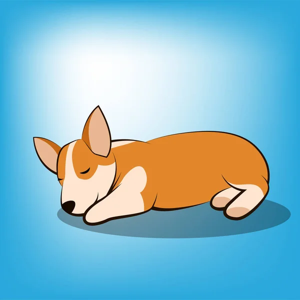Cute Cartoon Vector Ilustración Perro Perrito Corgi Está Durmiendo — Vector de stock