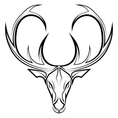 Siyah beyaz çizgili geyik kafası sanatı. Sembol, maskot, simge, avatar, dövme, tişört tasarımı, logo veya istediğiniz herhangi bir tasarım için iyi bir kullanım.