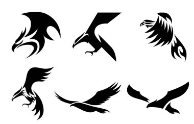 Set of six line art vector logo of eagle. Can be used as a logo Or decorative items.	