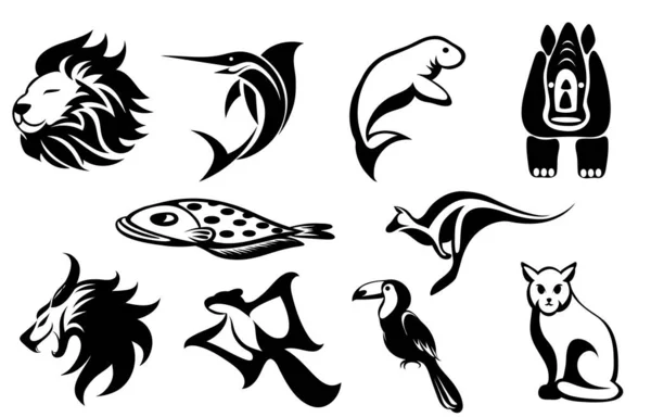 Set Von Vektor Symbolbildern Von Verschiedenen Tieren Wie Löwe Seemannsmanatee — Stockvektor