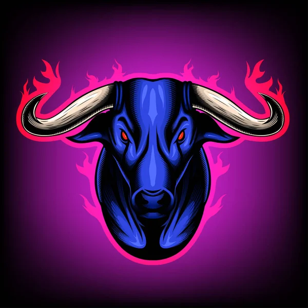 Vector Illustration Front View Bull Head Surround Flames Signs Taurus — 스톡 벡터