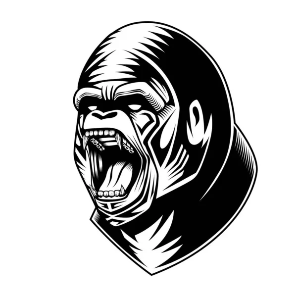 大猩猩头的黑白矢量图解很好地用于符号吉祥物图标纹身T恤设计标志 — 图库矢量图片