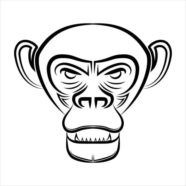 チンパンジーの頭の黒と白のラインアートシンボルマスコットのアイコンのアバタータトゥーのための良い使用Tシャツのデザインのロゴや任意のデザイン — ストックベクタ