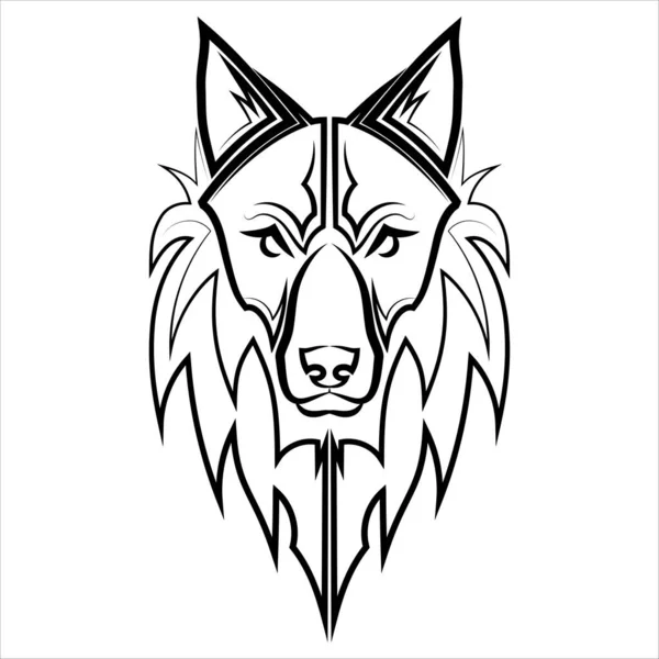 Art Ligne Noir Blanc Tête Loup Bonne Utilisation Pour Symbole — Image vectorielle