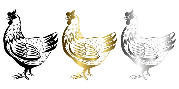 Vector Line Art Illustration Logo Von Einem Huhn Steht Dort — Stockvektor