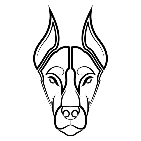 Black White Line Art Doberman Pinscher Dog Head Good Use — Stockový vektor